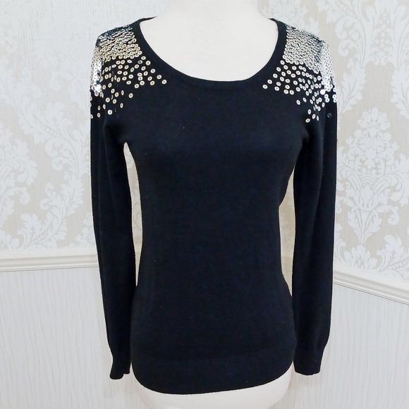 Papaya Black with Silver Sequins Holiday Sweater Juniors Size Medium - Picture 1 of 4